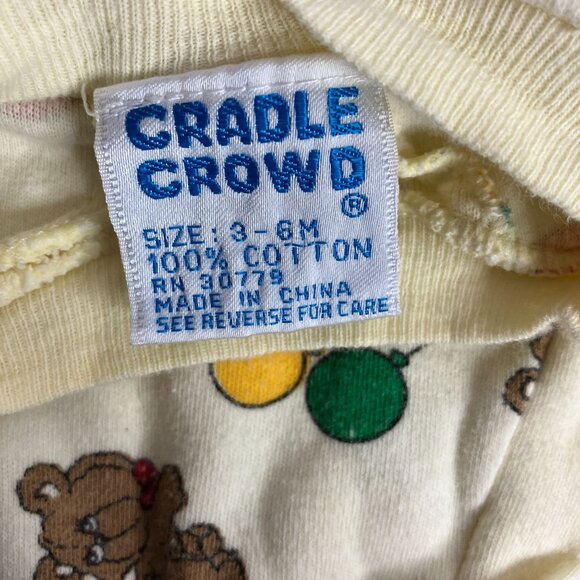 Vintage Cradle Crowd Baby Sleeper 3-6M Yellow Teddy Bears Balloons Pajamas - Picture 4 of 4
